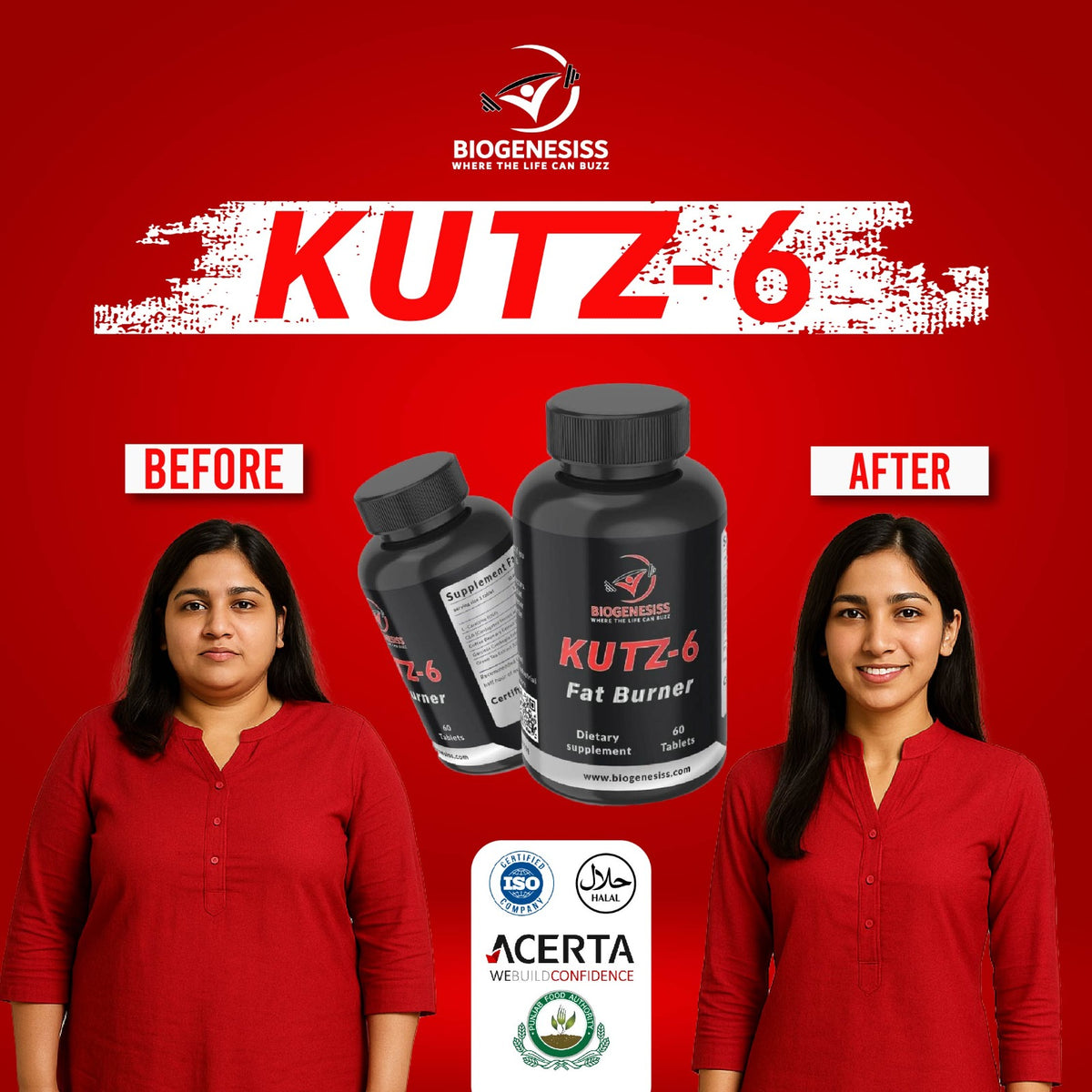 Biogenesiss™ KUTZ 6 – Advanced Fat Burner | 60 Tablets | Women